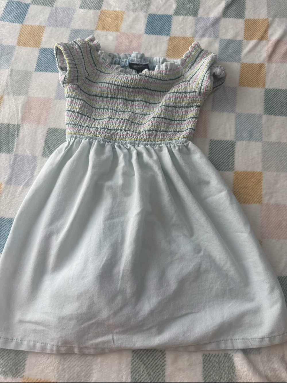 Girls Light Blue Smocked Bodice Dress